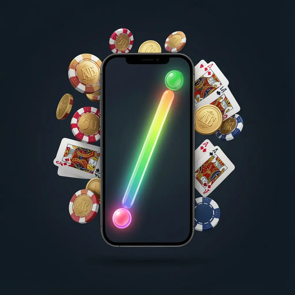 Visual de instalação do aplicativo de cassino VVBR em um smartphone com barra de progresso brilhante, cercado por moedas, fichas e cartas sobre fundo escuro Visual de instalação do aplicativo de cassino VVBR em um smartphone com barra de progresso brilhante, cercado por moedas, fichas e cartas sobre fundo escuro