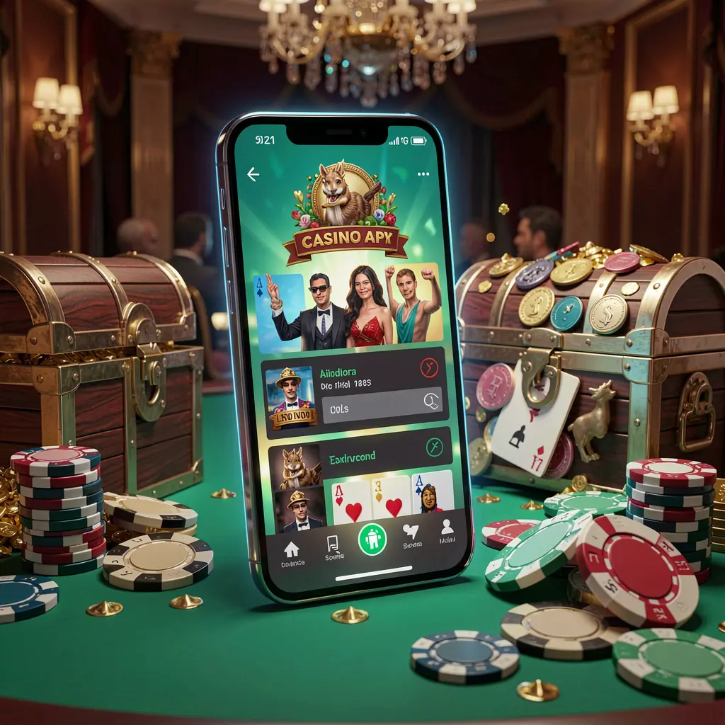 Smartphone brilhante exibindo o APK do Cassino VVBR com layout de aplicativo móvel estilo Android, cercado por baú de tesouro, fichas e moedas em uma renderização 3D luxuosa Smartphone brilhante exibindo o APK do Cassino VVBR com layout de aplicativo móvel estilo Android, cercado por baú de tesouro, fichas e moedas em uma renderização 3D luxuosa